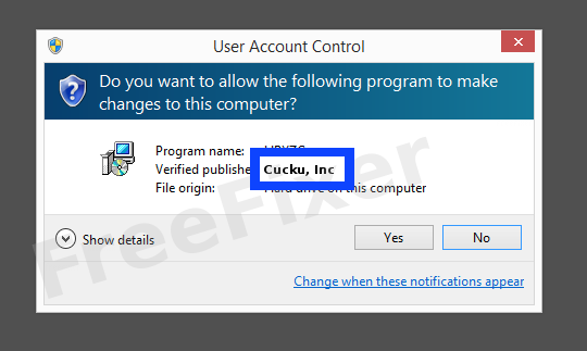 Screenshot where Cucku, Inc appears as the verified publisher in the UAC dialog